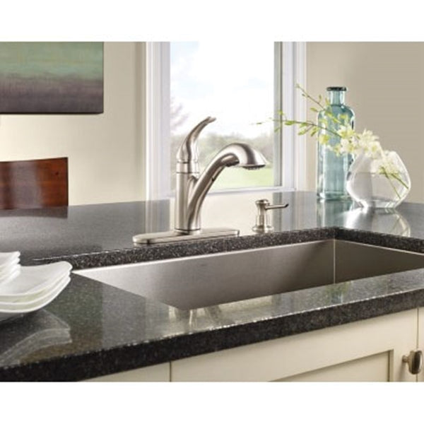 Moen Caprillo Series CA87550SRSSD Kitchen Faucet, 1.5 gpm, 1-Faucet Handle, Stainless Steel, Stainless Steel