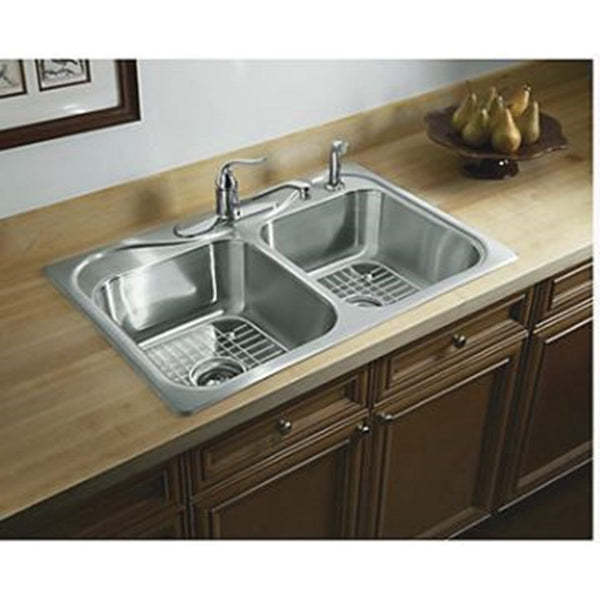 Sterling Southhaven Series 11401-4-NA Kitchen Sink, 4-Faucet Hole, 22 in OAW, 7 in OAD, 33 in OAH, Stainless Steel