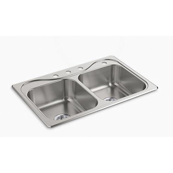 Sterling Southhaven Series 11401-4-NA Kitchen Sink, 4-Faucet Hole, 22 in OAW, 7 in OAD, 33 in OAH, Stainless Steel