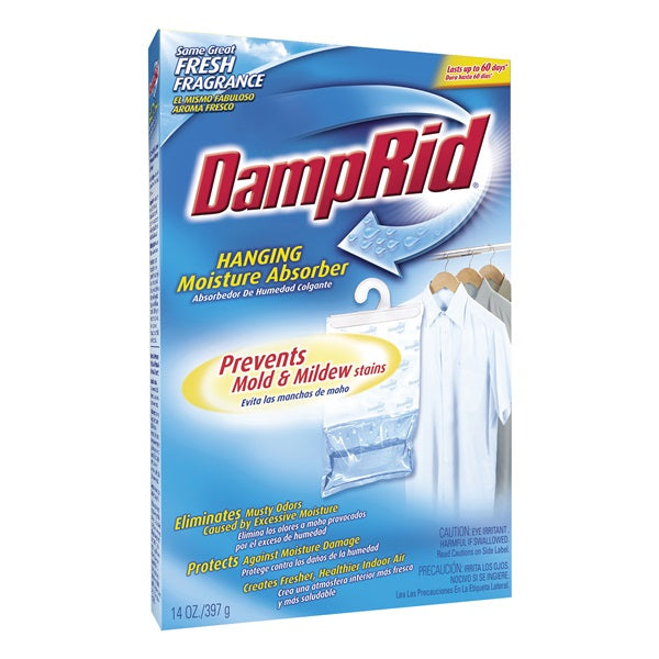 DampRid FG80 Hanging Moisture Absorber, 14 oz Pouch, Solid, Fresh Scent