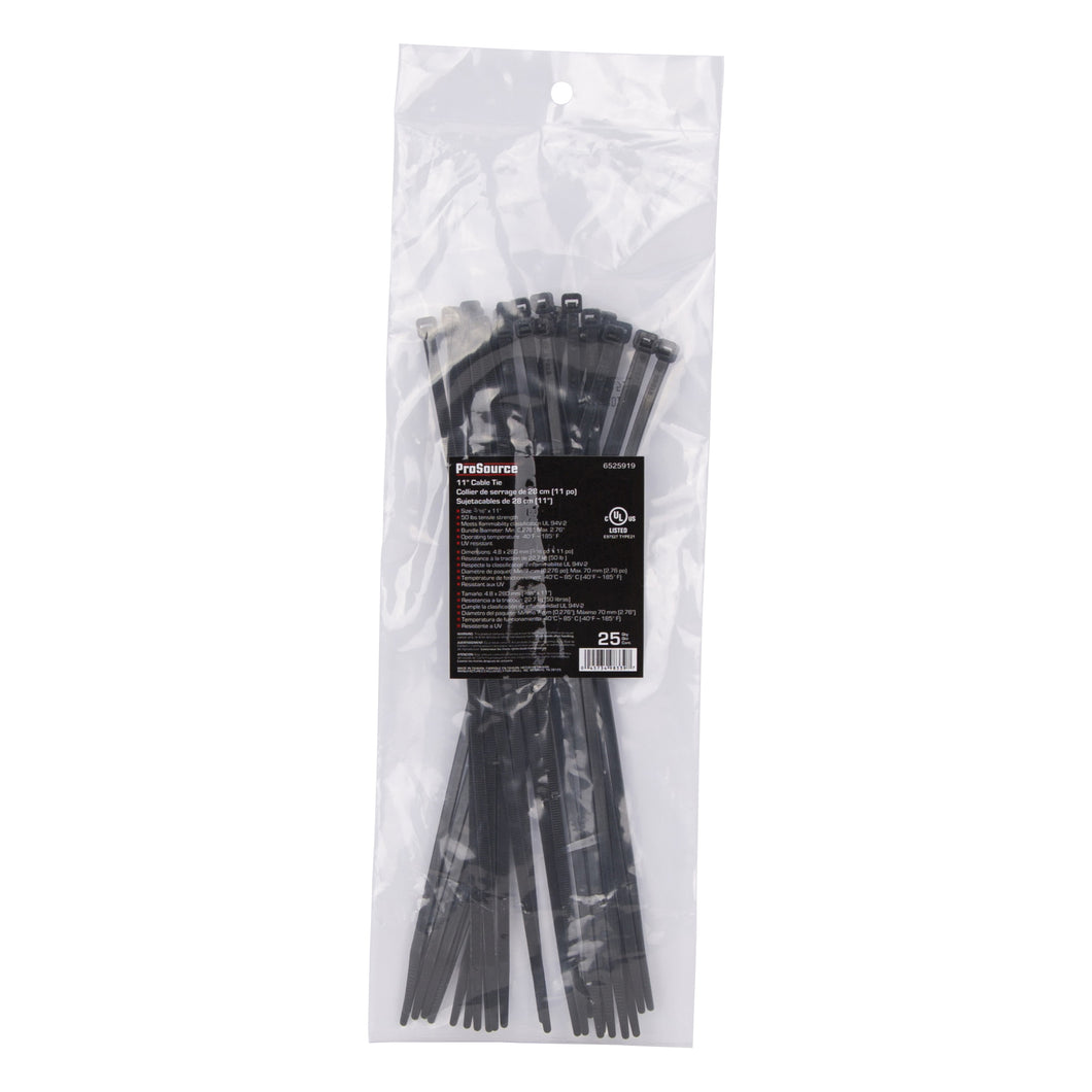ProSource CV280W-253L Cable Tie, 70 mm Max Bundle Dia, Self-Lock Locking, Nylon, Black