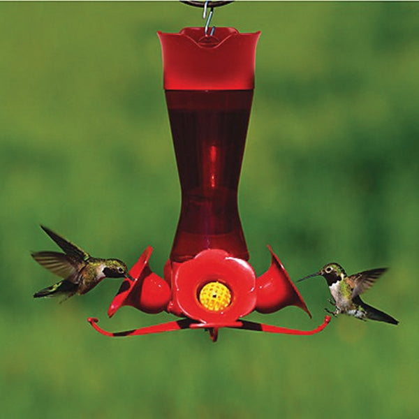 Perky-Pet 403CP Bird Feeder, 8 oz, 4-Port/Perch, Plastic, Red, 9-1/2 in H