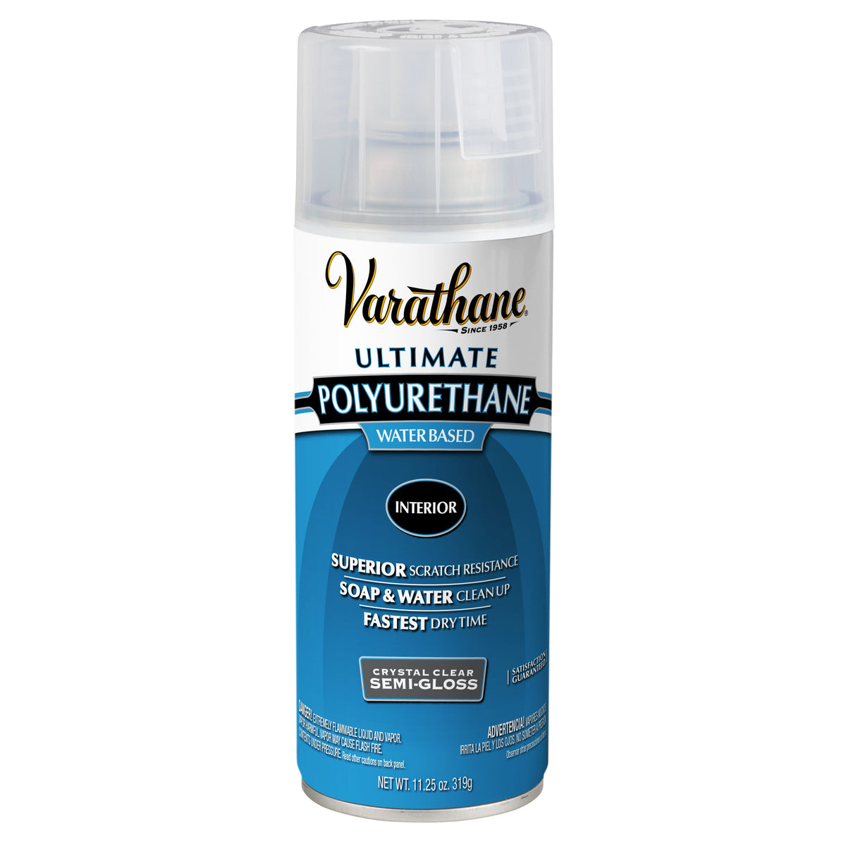 RUST-OLEUM 200181 Polyurethane, Semi-Gloss, Liquid, Crystal Clear, 11.25 oz, Aerosol Can