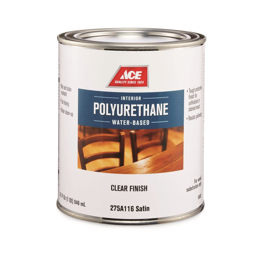 ACE 16003 Polyurethane Varnish, Satin, Clear, Liquid, 1 qt, Can