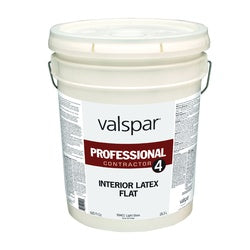 Valspar Professional Contractor 4 Series 045.0099401.008 Interior Paint, Flat, Light, 5 gal, Pail, Latex Base