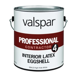 Valspar 4, 94410 Series 045.0099410.007 Interior Paint, Eggshell, High Hiding White, 1 gal, Latex Base