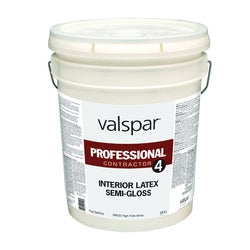 Valspar 4, 99420 Series 045.0099420.008 Interior Paint, Semi-Gloss, High Hiding White, 5 gal, Pail, Latex Base