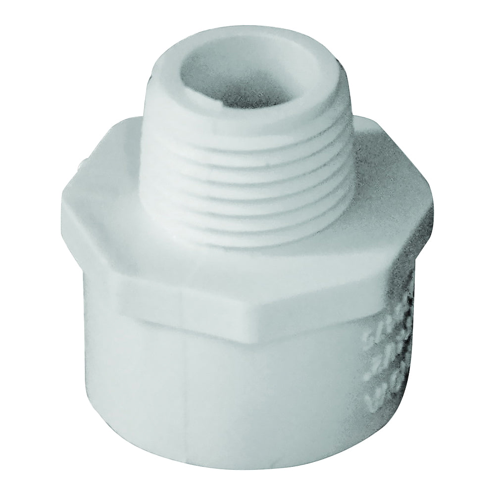 GENOVA 300 Series 30475 Reducing Pipe Adapter, 3/4 x 1/2 in, Slip x MIP, PVC, White, SCH 40 Schedule