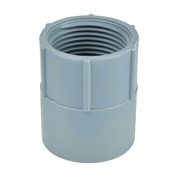 Carlon E942HR Conduit Adapter, 1-1/2 in FPT x Socket, 2-5/32 in Dia, 2-7/32 in L, PVC, Gray