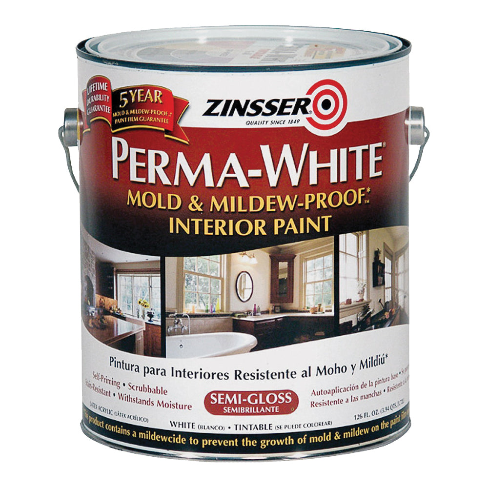 ZINSSER 02761 Kitchen and Bath Paint, Semi-Gloss, White, 1 gal, Can, Water Base