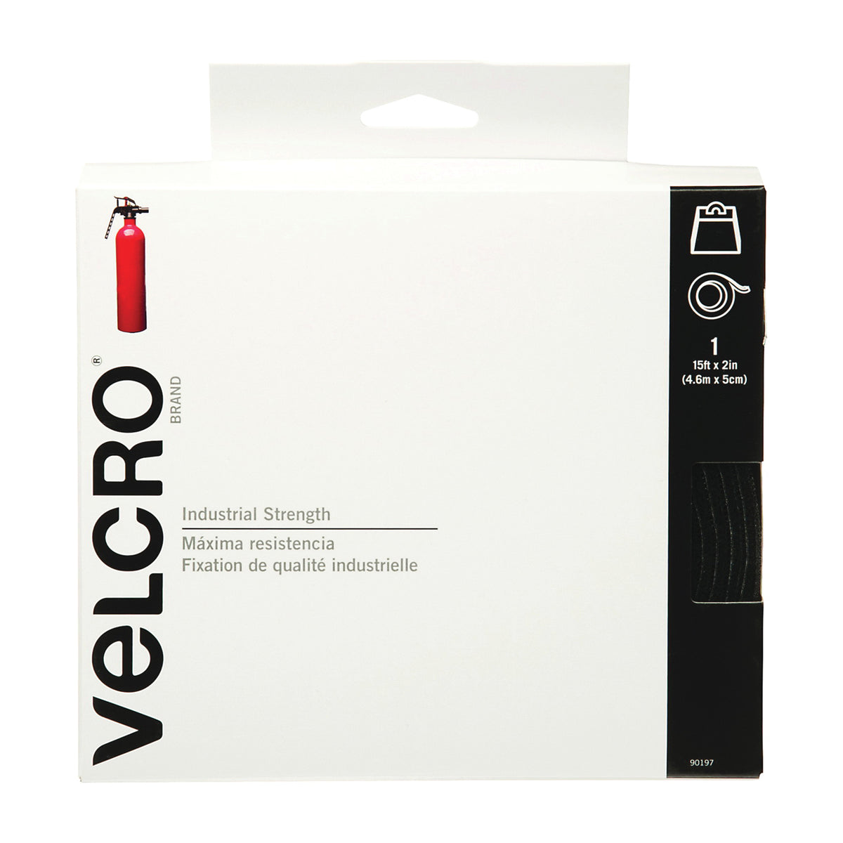 VELCRO Brand 90197 Fastener, 2 in W, 15 ft L, Nylon, Black, 10 lb, Rubber Adhesive