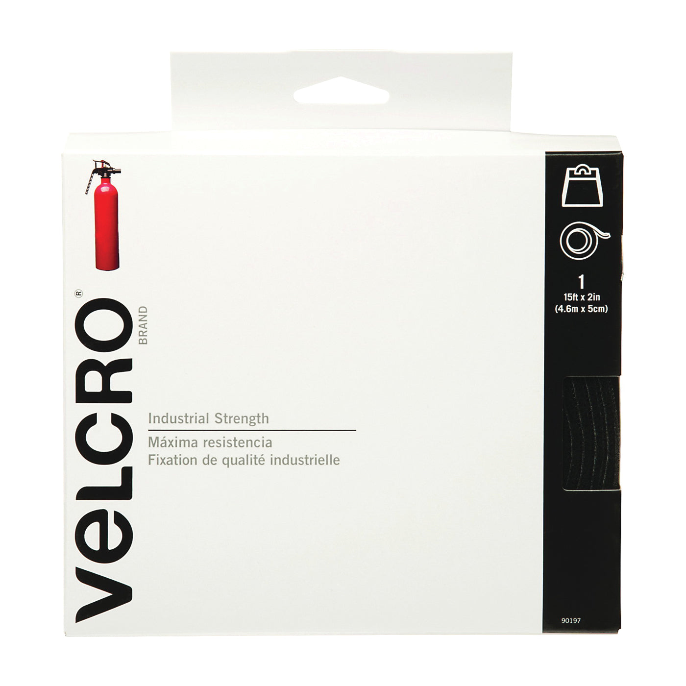 VELCRO Brand 90197 Fastener, 2 in W, 15 ft L, Nylon, Black, 10 lb, Rubber Adhesive