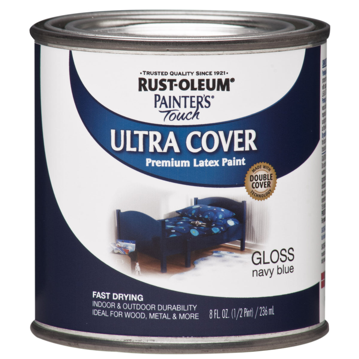 Painter&#39;s Touch Ultra Cover 1922730 Interior Paint, Gloss, Navy Blue, 0.5 pt, Can, Resists: Chip, Fade, Water Base
