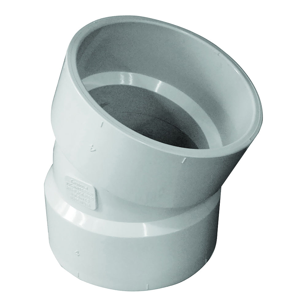 GENOVA 700 Series 70840 Drain Pipe Elbow, 4 in, Hub, 22.5 deg Angle, PVC, SCH 40 Schedule