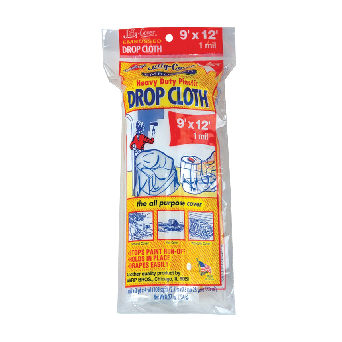 Warp's EC-912 Drop Cloth, 12 ft L, 9 ft W, Plastic, Clear