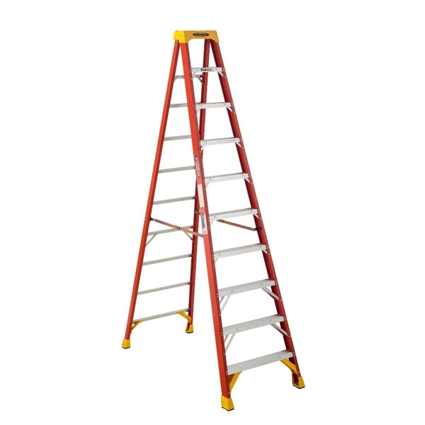 WERNER 6210 Step Ladder, 10 ft H, Type IA Duty Rating, Fiberglass, 300 lb