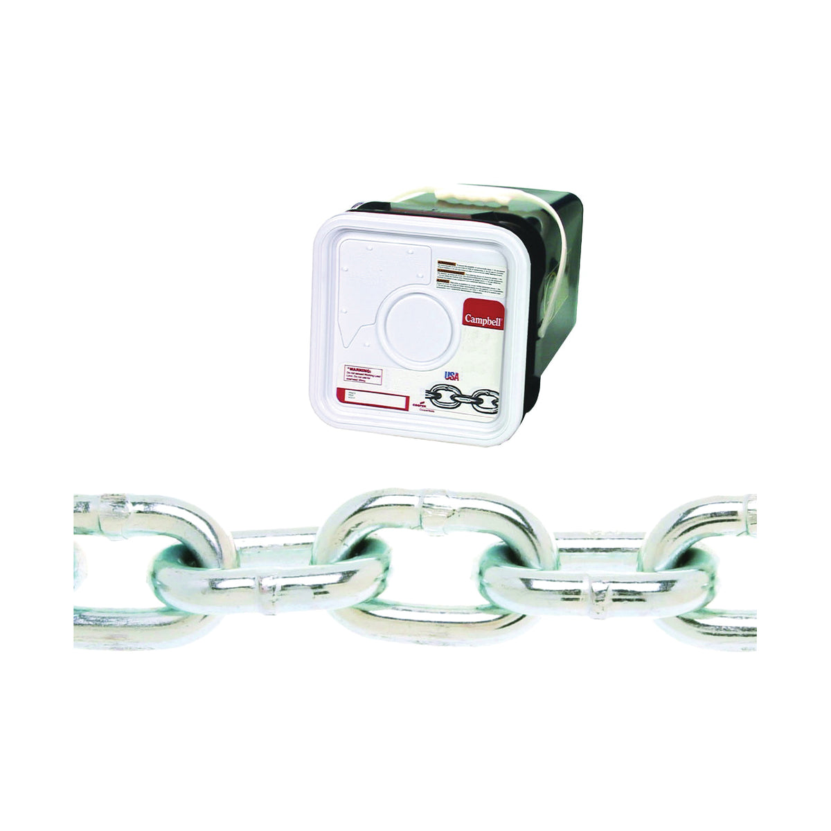 Campbell 0143436 Proof Coil Chain, 1/4 in, 100 ft L, 30 Grade, Steel, Galvanized