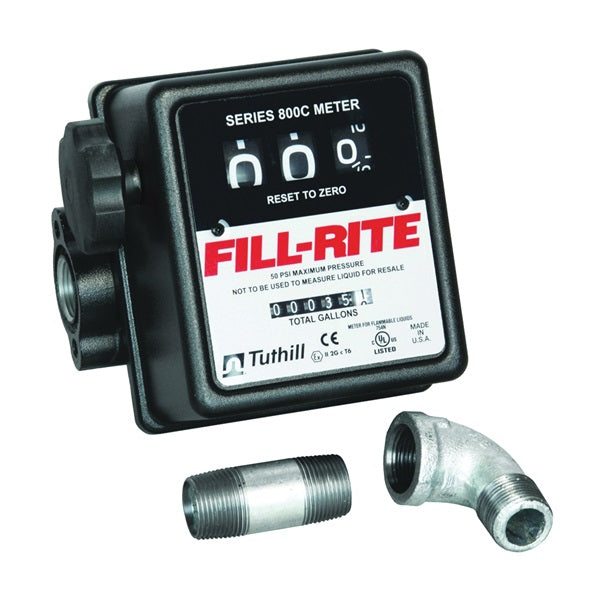 Fill-Rite 807CMK Flow Meter Kit, 3/4 in Connection, NPT, 5 to 20 gpm, 50 psi Pressure, 3-Digit Display