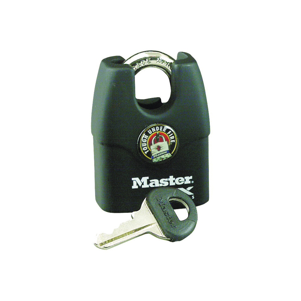 Master Lock 1DEX Padlock, Keyed Different Key, Shrouded Shackle, 5/16 in Dia Shackle, Steel Shackle, Steel Body