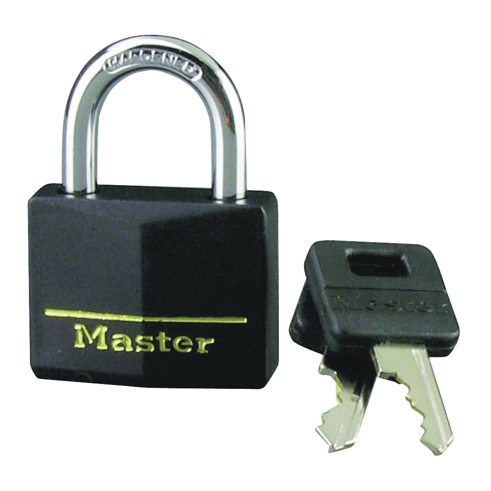 Master Lock 141D Padlock, Keyed Different Key, 1/4 in Dia Shackle, Steel Shackle, Brass Body, 1-9/16 in W Body