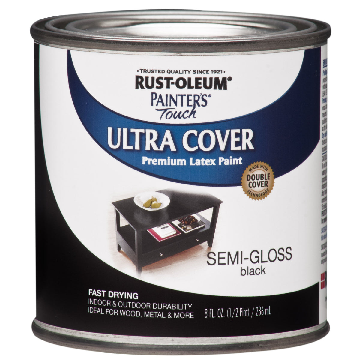 Painter&#39;s Touch Ultra Cover 1974730 Interior Paint, Semi-Gloss, Black, 0.5 pt, Can, Resists: Chip, Fade, Water Base