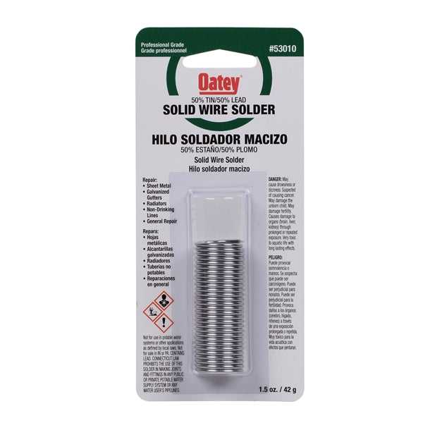 Oatey 53010 Leaded Solder, 1 oz Carded, Solid, Silver, 361 to 421 deg F Melting Point