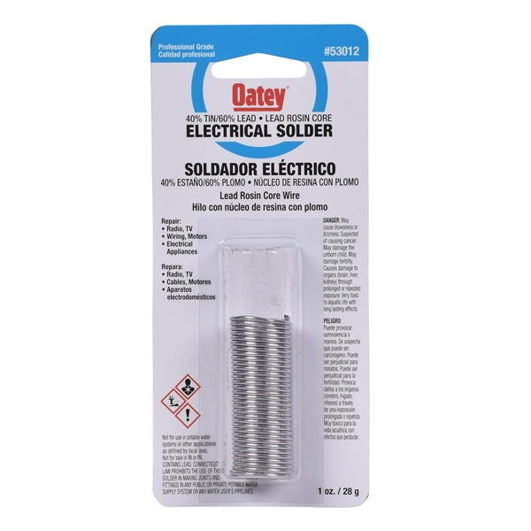 Oatey 53012 Rosin Core Solder, 1 oz Carded, Solid, Silver, 361 to 460 deg F Melting Point