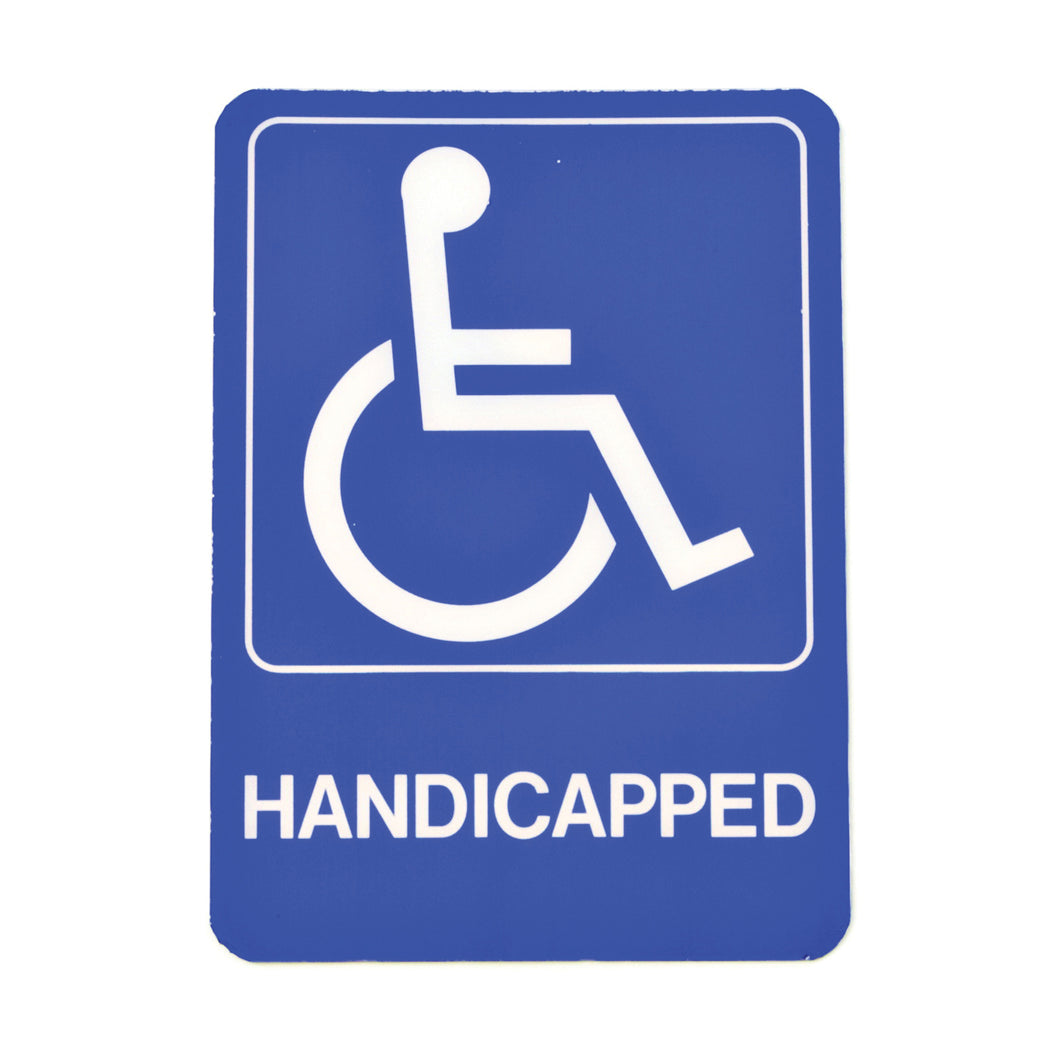 HY-KO D-17 Graphic Sign, Rectangular, HANDICAPPED, White Legend, Blue Background, Plastic, 5 in W x 7 in H Dimensions