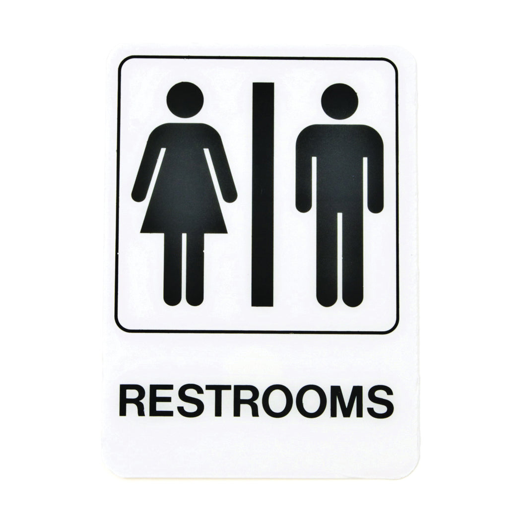 HY-KO D-23 Graphic Sign, Rectangular, REST ROOM, Black Legend, White Background, Plastic, 5 in W x 7 in H Dimensions