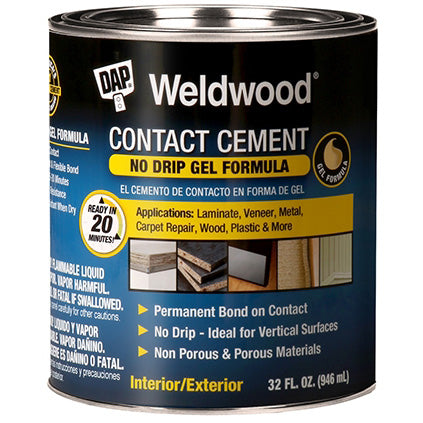 WELDWOOD 25312 Contact Cement, Gel, Strong Solvent, Tan, 1 qt Can