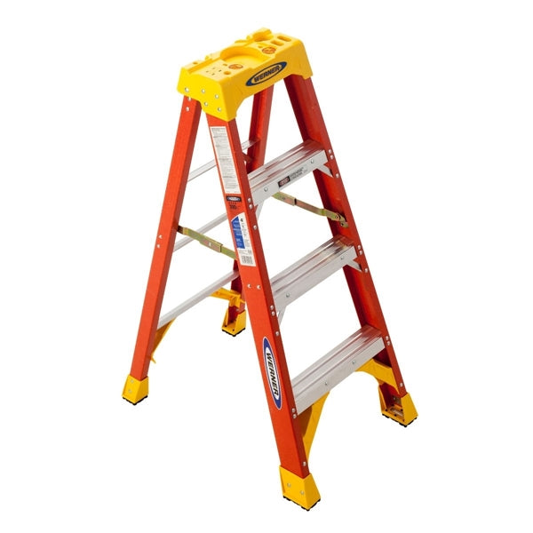 WERNER 6204 Step Ladder, 4 ft H, Type IA Duty Rating, Fiberglass, 300 lb