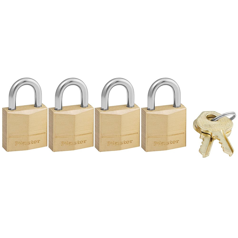 Master Lock 120Q Padlock, Keyed Alike Key, 5/32 in Dia Shackle, Steel Shackle, Brass Body, 3/4 in W Body