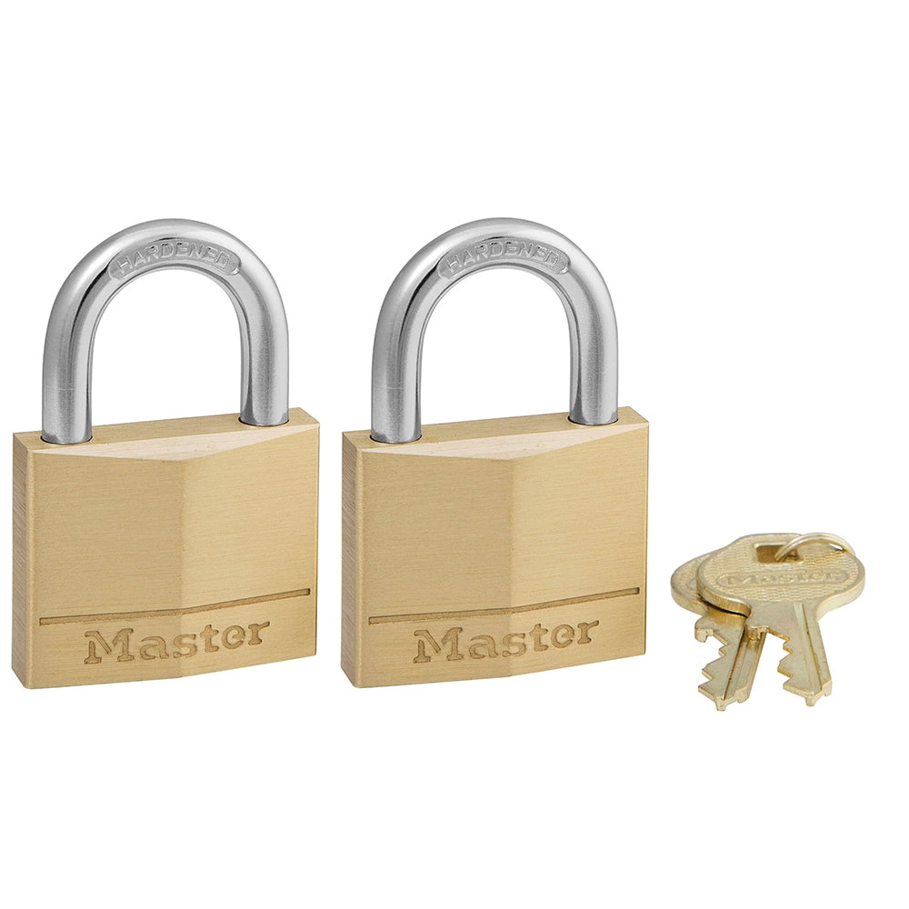 Master Lock 140T Padlock, Keyed Alike Key, 1/4 in Dia Shackle, Steel Shackle, Solid Brass Body, 1-9/16 in W Body