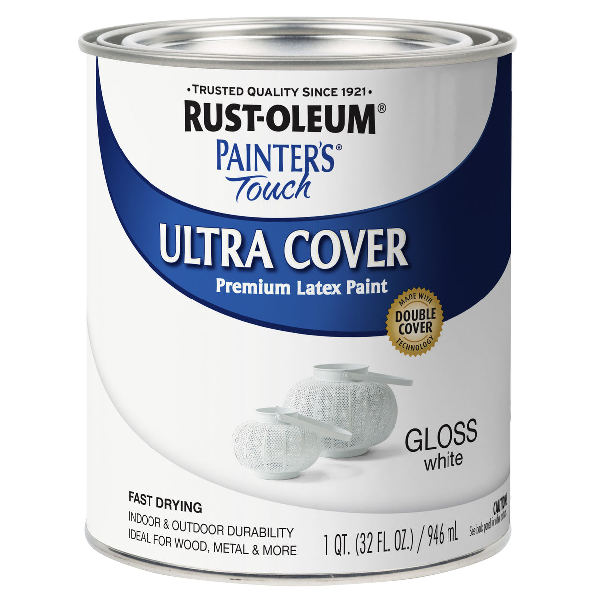 Painter's Touch Ultra Cover 1992502 Interior Paint, Gloss, White, 1 qt, Can, Resists: Chip, Fade, Water Base