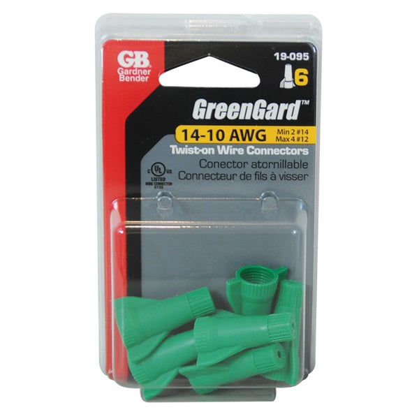 GB GreenGard 19-095 Wire Connector, 14 to 10 AWG Wire, Copper Contact, Thermoplastic Housing Material, Green