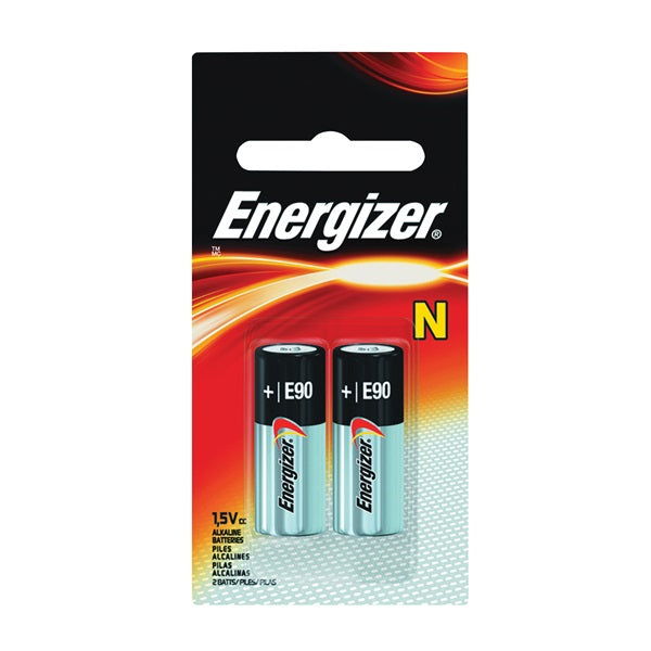 Energizer E90 E90BP-2 Battery, 1.5 V Battery, 1 Ah, Alkaline, Manganese Dioxide, Zinc