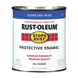 Stops Rust 7724502 Enamel Paint, Gloss, Sail Blue, 1 qt, Can, Oil Base, Application: Brush, Roller, Spray
