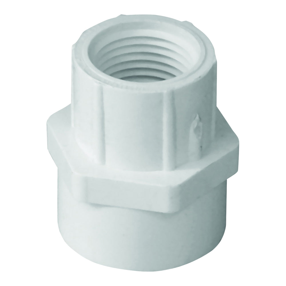 GENOVA 300 Series 30375 Reducing Pipe Adapter, 3/4 x 1/2 in, Slip x FIP, PVC, White, SCH 40 Schedule