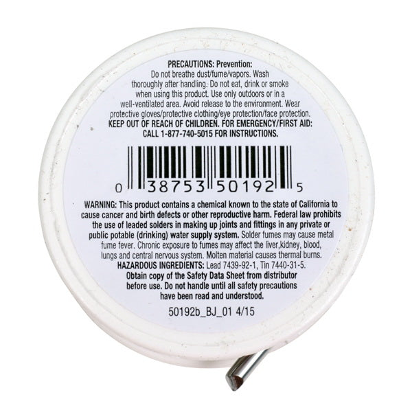 Oatey 50192 Leaded Solder, 1/2 lb, Solid, Silver, 361 to 421 deg F Melting Point