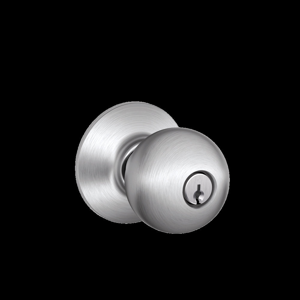 Schlage Orbit Series F51A CSVORB626KA4 Keyed Entry Knob, Brass/Steel, Satin Chrome