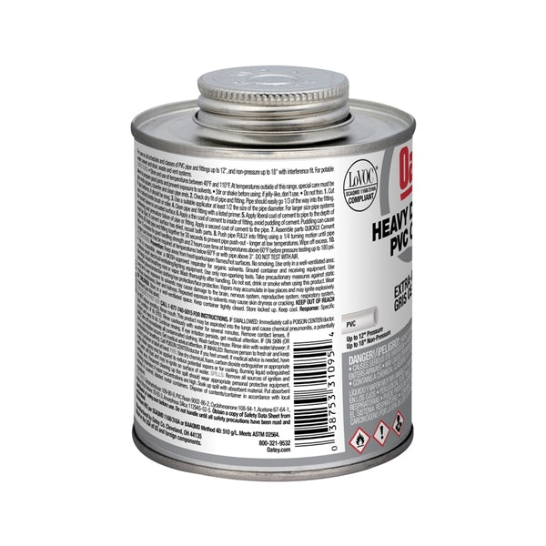 Oatey 31095 Solvent Cement, 16 oz Can, Liquid, Gray