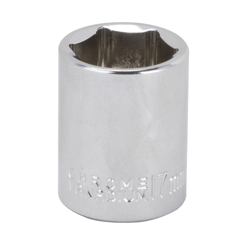 Vulcan MT649925 Drive Socket, 17 mm Socket, 3/8 in Drive, 6-Point, Chrome Vanadium Steel, Chrome