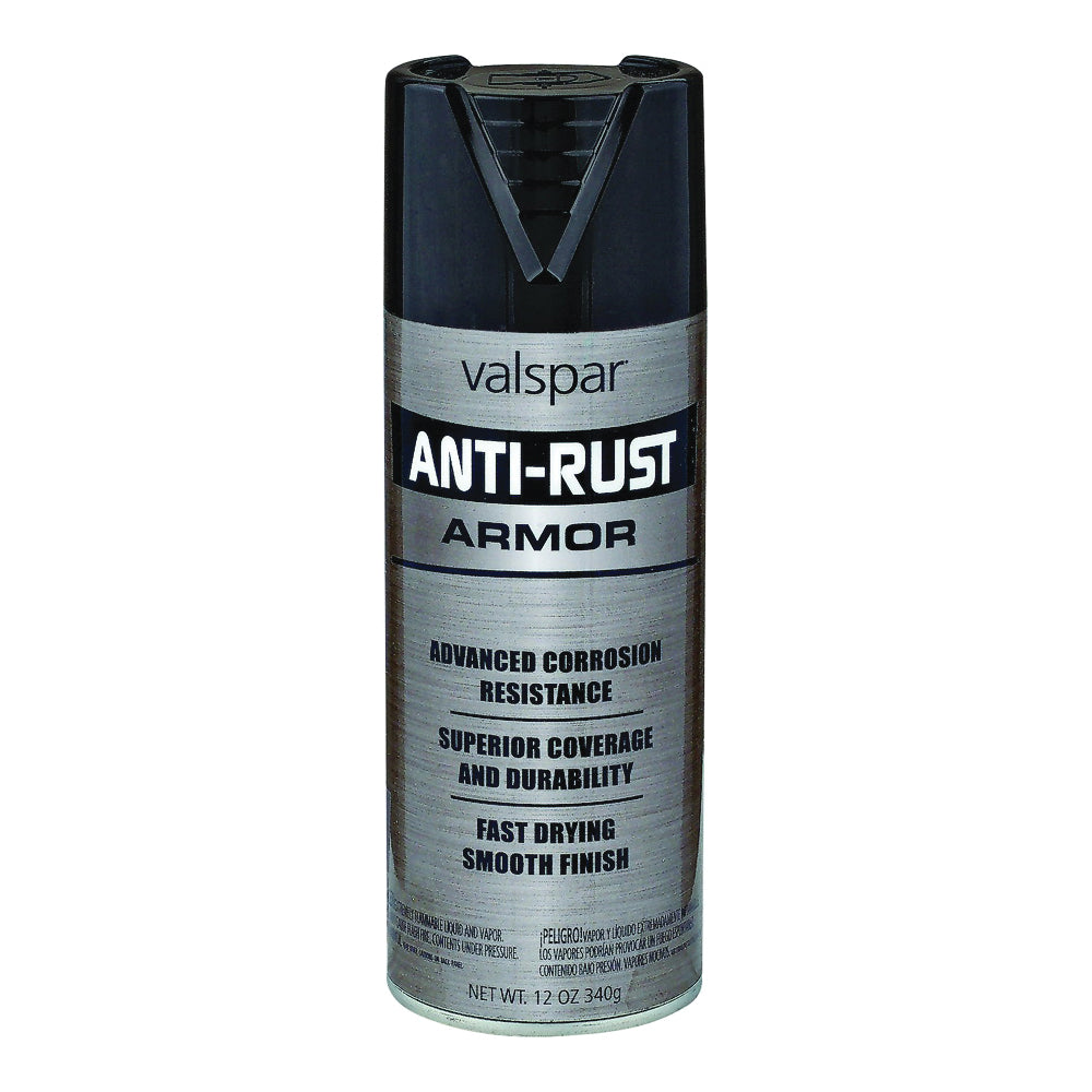 Valspar Armor 044.0021924.076 Rust-Preventative Spray Paint, Gloss, Black, 16 oz, Can
