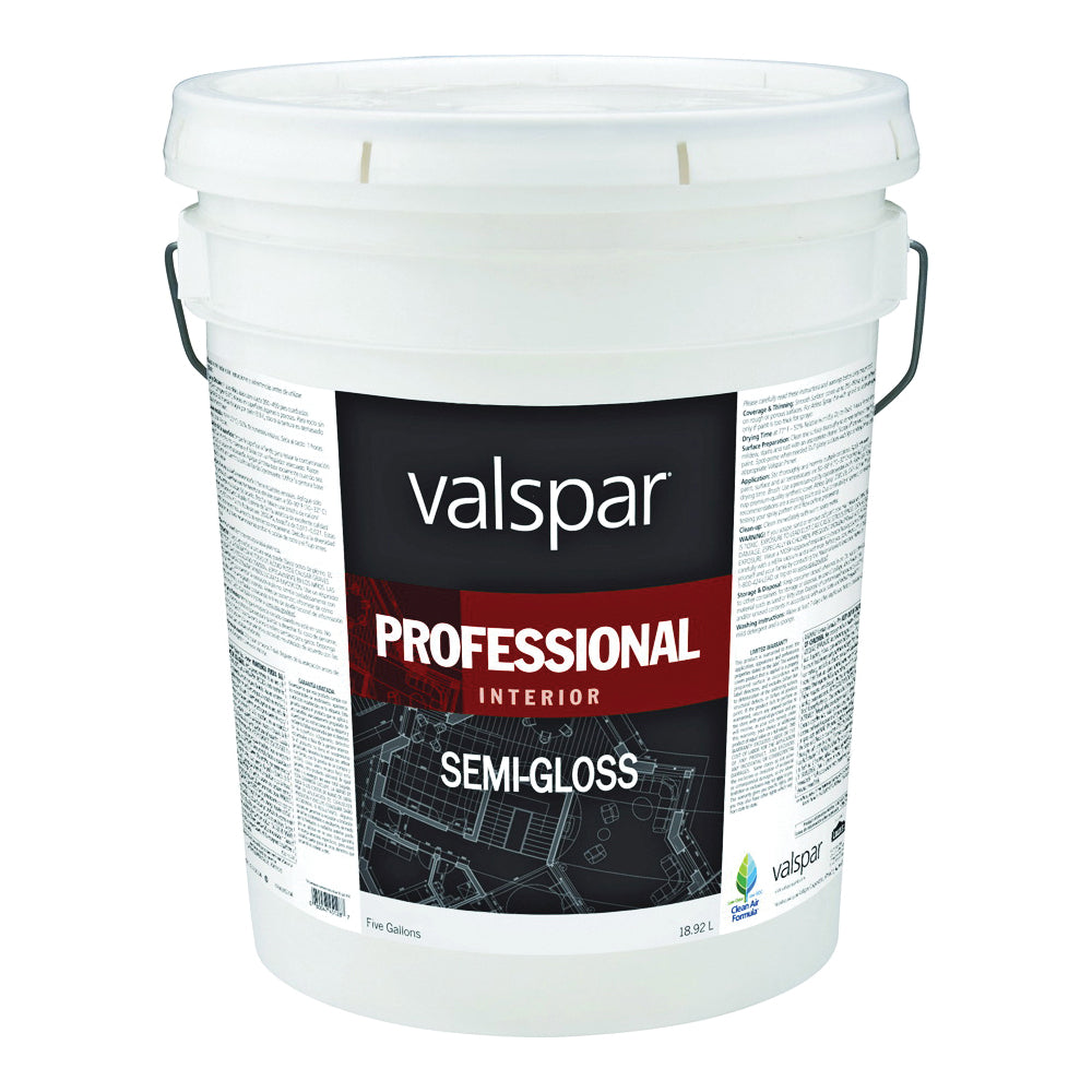 Valspar 11900 Series 045.0011914.008 Interior Paint, Semi-Gloss, Neutral, 5 gal, Pail, Latex Base, Resists: Block