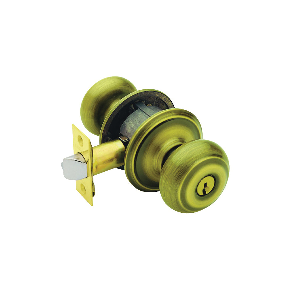 Schlage Georgian Series F51A VGEO609K4 Keyed Entry Knob, Solid Brass/Zinc, Antique Brass