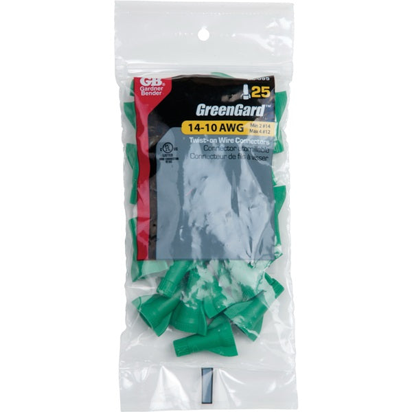 GB GreenGard 25-095 Wire Connector, 14 to 10 AWG Wire, Copper Contact, Thermoplastic Housing Material, Green
