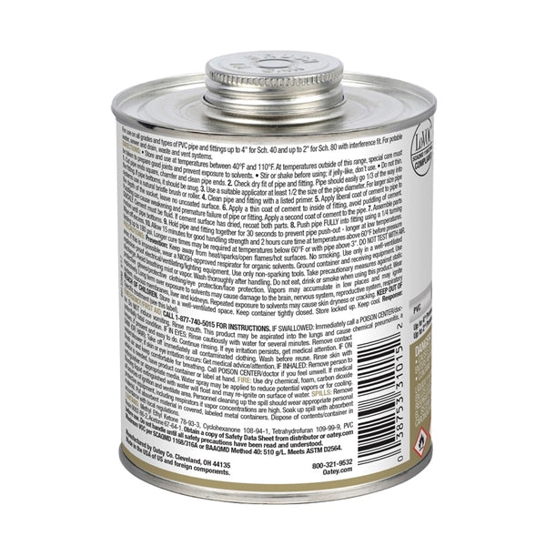 Oatey 31015 Solvent Cement, 32 oz Can, Liquid, Clear