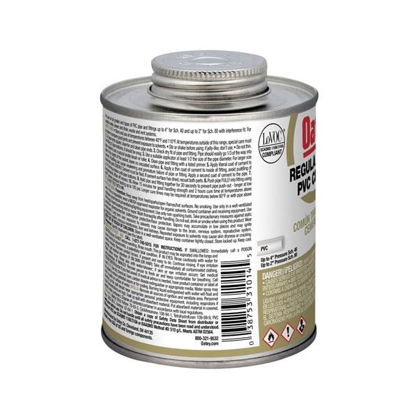 Oatey 31014 Solvent Cement, 16 oz Can, Liquid, Clear