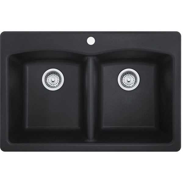 FRANKE EDOX33229-1 Kitchen Sink, 33 in OAW, 9 in OAH, 22 in OAD, Granite, Onyx, Top Mounting