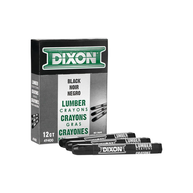 DIXON TICONDEROGA 49400 Lumber Crayon, Black, 1/2 in Dia, 4-1/2 in L